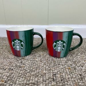 Starbucks Christmas Holiday Sage Green 12 Ounce Paint Strip Coffee Tea Mug Set